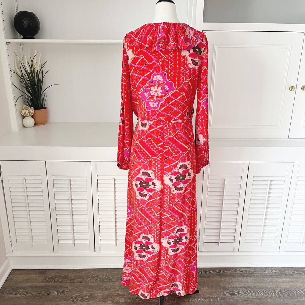 NWT Figue Mosaic Batik Ruffle Trim Arabella Wrap Dress Red Size S/M - Picture 5 of 8